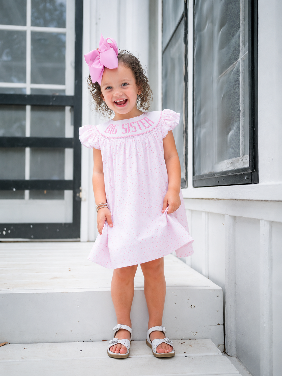 big sister dress Big Sister Hand-Smocked Dress in Pink Swiss Dot