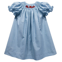 Ole Miss Rebels Smocked Light Blue Gingham Short Sleeve Bishop