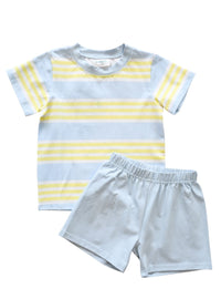 Boys Carter Striped Matching Short Set in Blue & Yellow