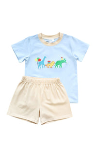 Boys Safari Celebration Short Set in Blue & Tan