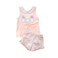 Girls Sweet Treat Striped Short Set in Peach