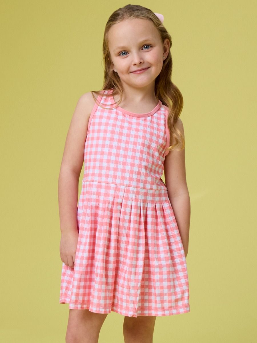 pink gingham active dress Peyton Gingham Active Mini Dress - Pink and Cream