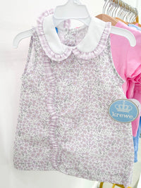 Claire Purple Floral Scalloped & Ruffled Dress