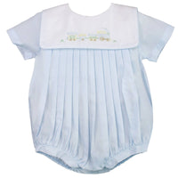 Boys Romper with Train Embroidery by Petit Ami