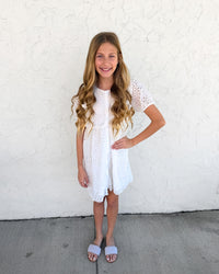 Tween Girl White Floral Eyelet Dress