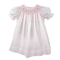 Pink Smocked Daygown with Embroidered Hem & Bonnet