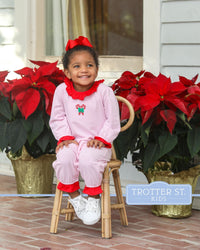 Candy Cane Embroidery Ruffle Romper