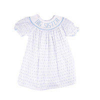 Big Sister Hand-Smocked Dress in Blue Swiss Dot