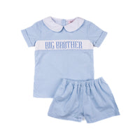 Big Brother Gingham Smocked Short Set in Light Blue