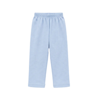 Light blue and white striped lounge pants with an elastic waistband, shown flat against a white background.