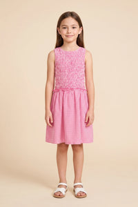 Girls Pink Gingham Smocked Seersucker Tank Dress