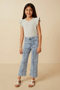 Girls Washed Paneled Detail Denim Jeans in Light Denim