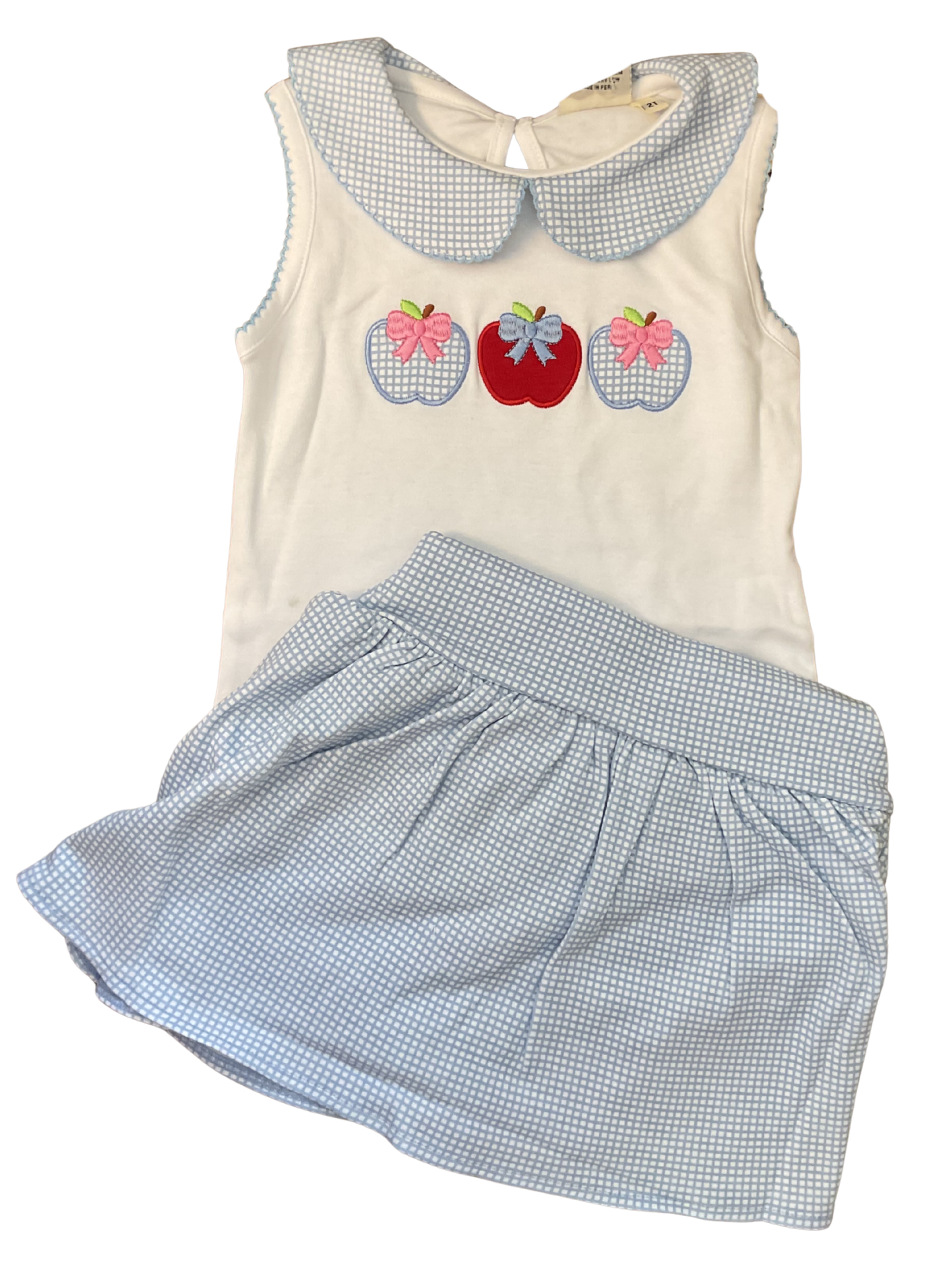 Girls Apple Trio Matching Skort Set in Light Blue by Luigi Kids Clothing 
