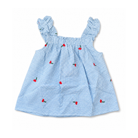 Girls Cherry Embroidered Ruffle Strap Tank Top