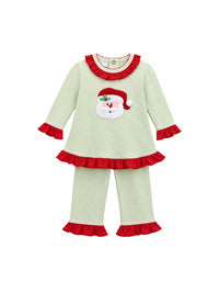 Holly Santa Claus Face Ruffled Pant Set by Squiggles