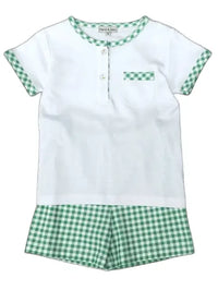 Boys Two-Piece Short Set in Green Checks