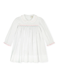 Michelle Dress, Willow White Pique with Baby Pink & Blue Smocking