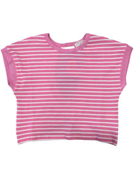 Girls Tulip Open-Back Knit Shirt in Pink Stripes