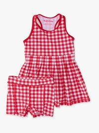 Red Gingham Active Dress & Bike Short Set by Ruffle Butts
