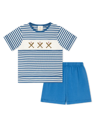 Bayou Baseball Short Set in Party Blue Stripe