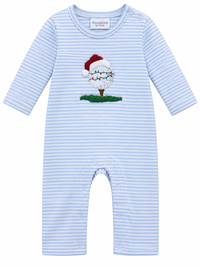 Boys Festive Tee Time Blue Striped Romper by Squiggles