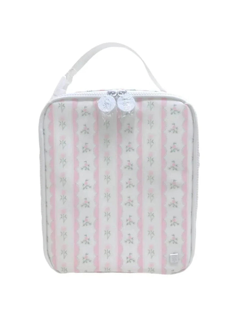 Rectangular pouch with pink and white pattern on a white background