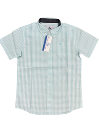 Boys Short Sleeve Dress Shirt in Aqua Plaid