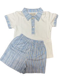 Boys Striped Short-Sleeve Short Set in Blue