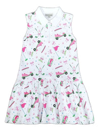 Girls Golf & Bows Day Dress in White