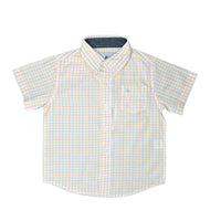 Boys Short Sleeve Dress Shirt in Peach & Yellow