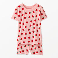 Girls Mini Strawberry Short John Pajama Set in Pink