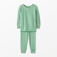 Boys Green Stripe Long John Pajama Set