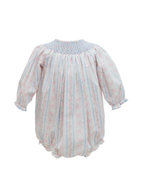 Floral Stripe and Bows Long Sleeve Bishop Smock Bubble