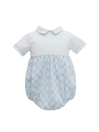 Blue Plaid Boys Collared Bubble