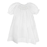 White Smocked Daygown with Embroidered Hem & Bonnet